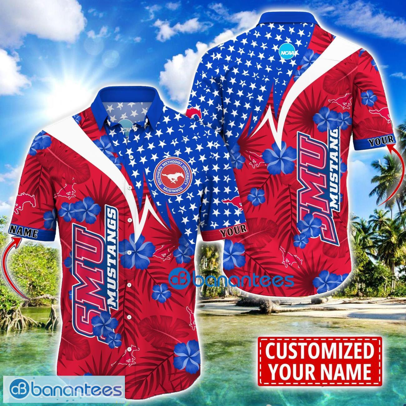 smu mustangs star and flower pattern tropical hawaiian shirt summer gift for men women custom name image SMU Mustangs Star and Flower Pattern Tropical Hawaiian Shirt Summer Gift For Men Women Custom Name Product Photo 1