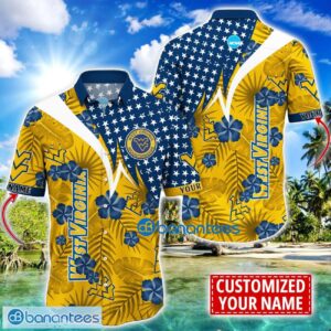 West Virginia Mountaineers Star and Flower Pattern Tropical Hawaiian Shirt Summer Gift For Men Women Custom Name Product Photo 1