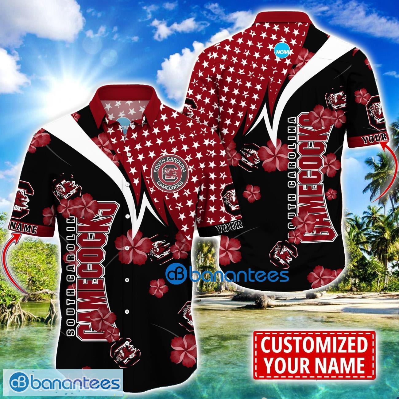 south carolina gamecocks star and flower pattern tropical hawaiian shirt summer gift for men women custom name image South Carolina Gamecocks Star and Flower Pattern Tropical Hawaiian Shirt Summer Gift For Men Women Custom Name Product Photo 1