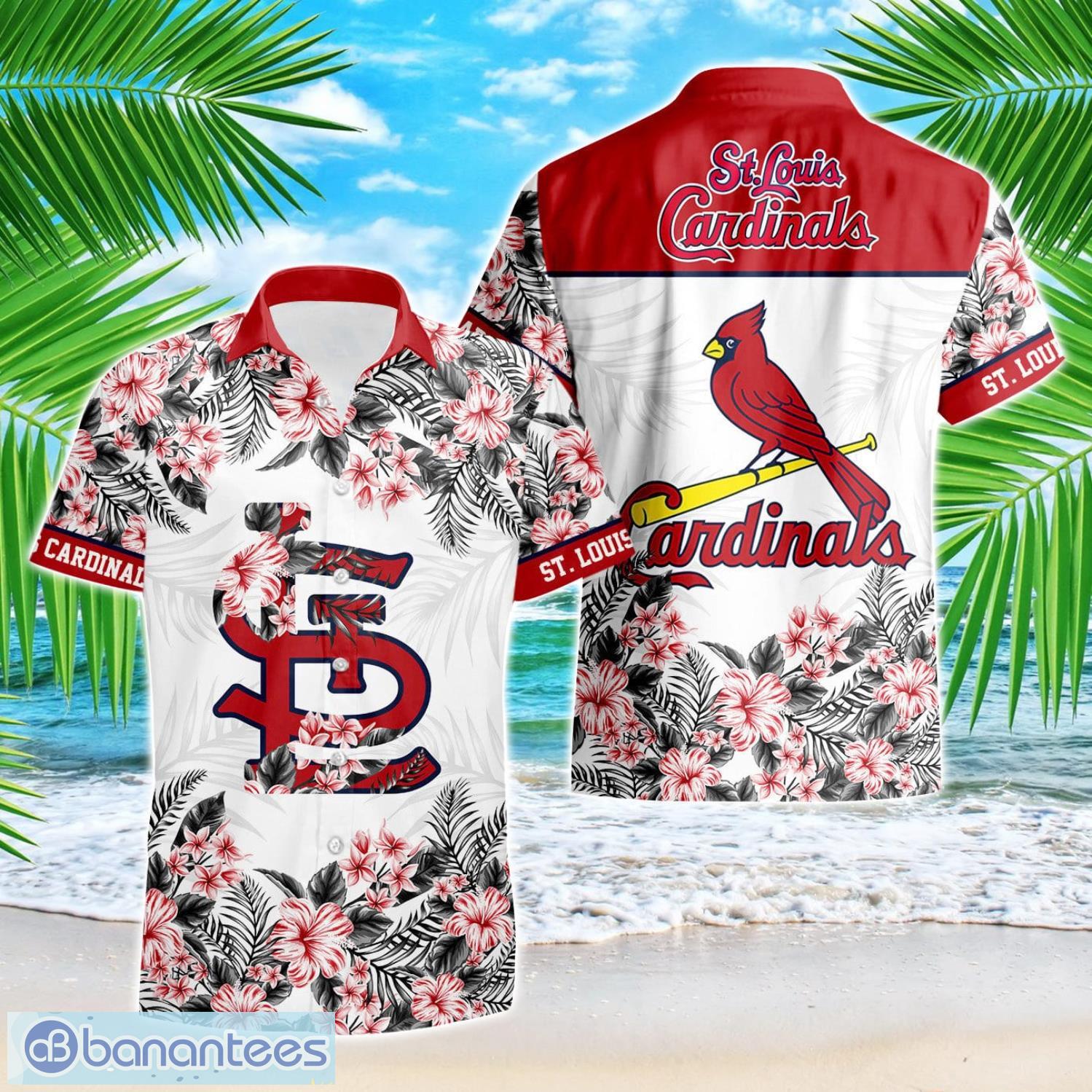 st louis cardinals hibiscus plumeria flower 3d printed hawaiian shirt image St. Louis Cardinals Hibiscus Plumeria Flower 3D Printed Hawaiian Shirt Product Photo 1