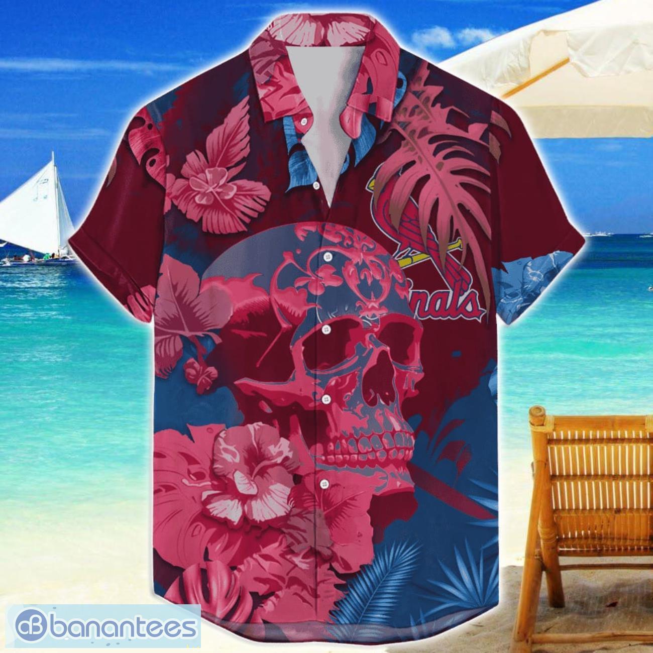 st louis cardinals skull flower hawaiian shirt mlb halloween gift for sports fans image St Louis Cardinals Skull Flower Hawaiian Shirt MLB Halloween Gift For Sports Fans Product Photo 1