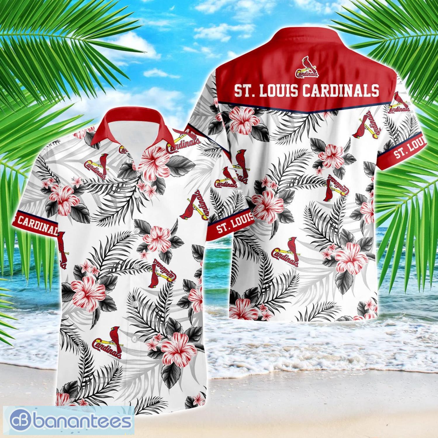 st louis cardinals tropical floral logo hawaiian shirt image St. Louis Cardinals Tropical Floral Logo Hawaiian Shirt Product Photo 1