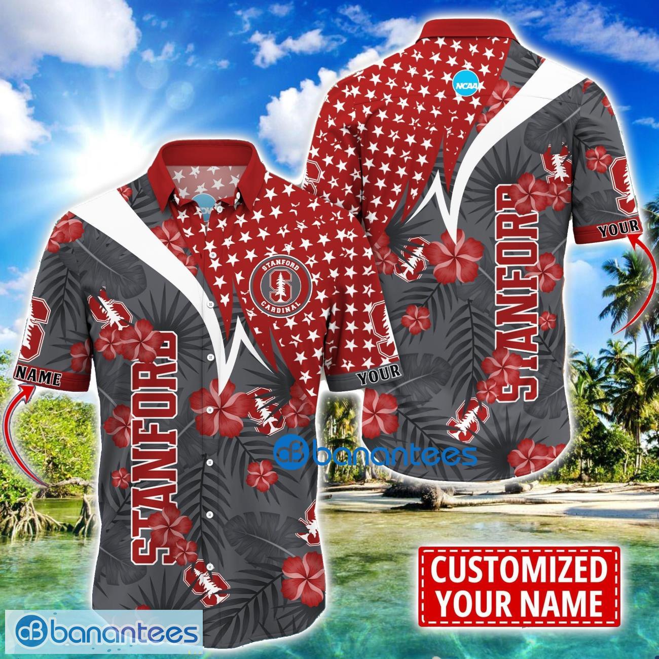 stanford cardinal star and flower pattern tropical hawaiian shirt summer gift for men women custom name image Stanford Cardinal Star and Flower Pattern Tropical Hawaiian Shirt Summer Gift For Men Women Custom Name Product Photo 1