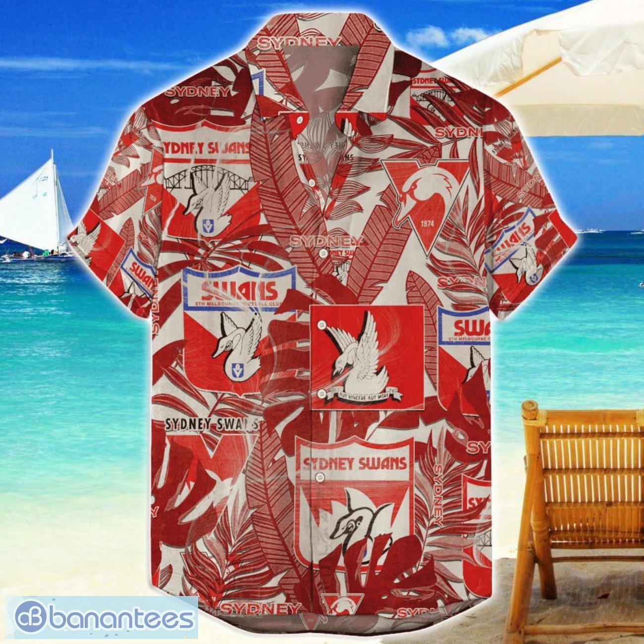 sydney swans hawaiian retro logo revolution afl fans gift for men and women image Sydney Swans Hawaiian Retro Logo Revolution AFL Fans Gift For Men And Women Product Photo 1