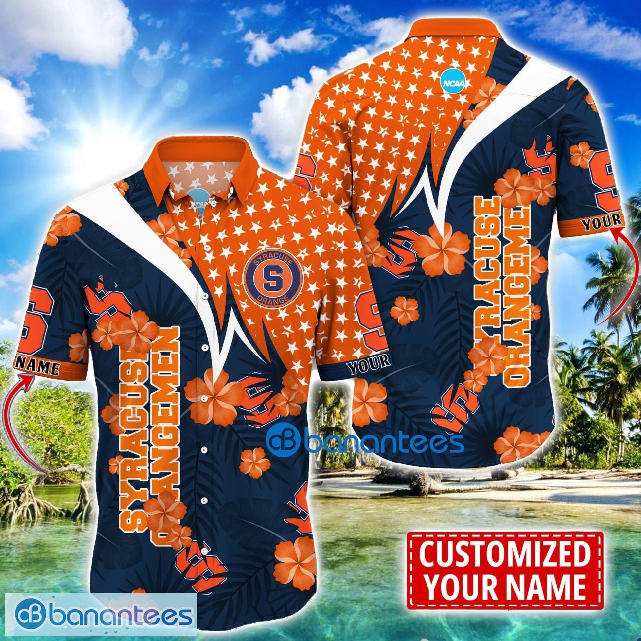 syracuse orange star and flower pattern tropical hawaiian shirt summer gift for men women custom name image Syracuse Orange Star and Flower Pattern Tropical Hawaiian Shirt Summer Gift For Men Women Custom Name Product Photo 1