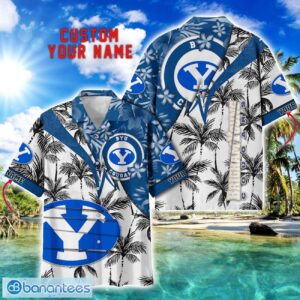BYU Cougars Hawaii Shirt Vintage coconut Pattern Tropical Hawaiian Football Beach Shirts Custom Name Product Photo 1