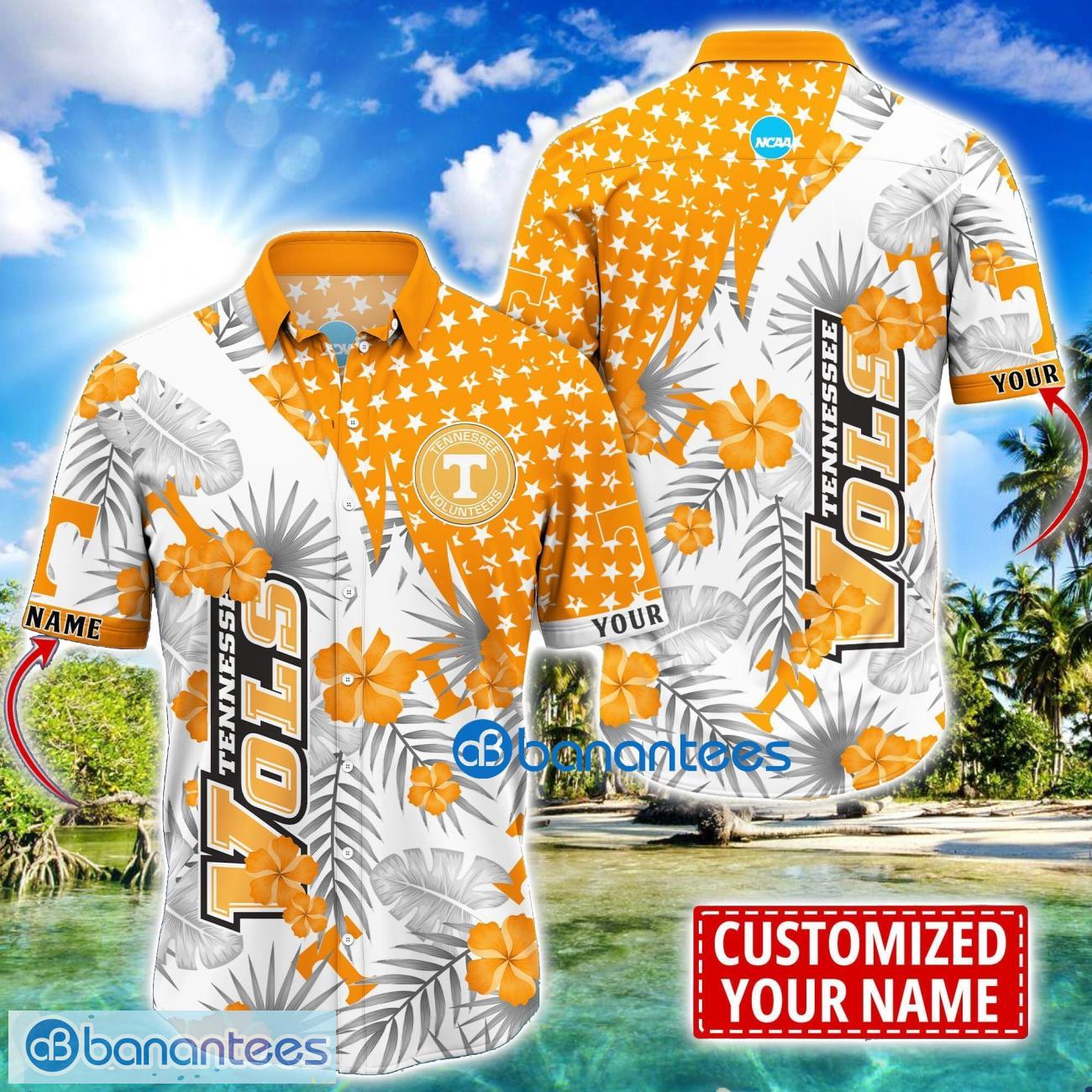 tennessee volunteers star and flower pattern tropical hawaiian shirt summer gift for men women custom name image Tennessee Volunteers Star and Flower Pattern Tropical Hawaiian Shirt Summer Gift For Men Women Custom Name Product Photo 1
