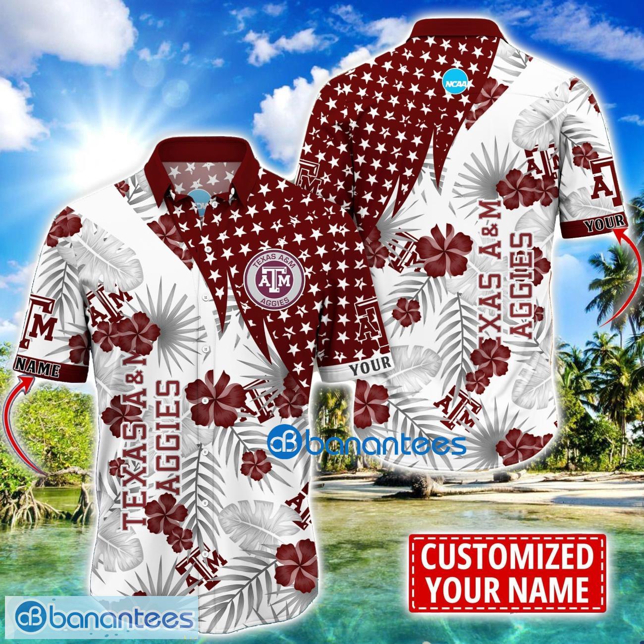 texas aampampm aggies star and flower pattern tropical hawaiian shirt summer gift for men women custom name image Texas A&M Aggies Star and Flower Pattern Tropical Hawaiian Shirt Summer Gift For Men Women Custom Name Product Photo 1