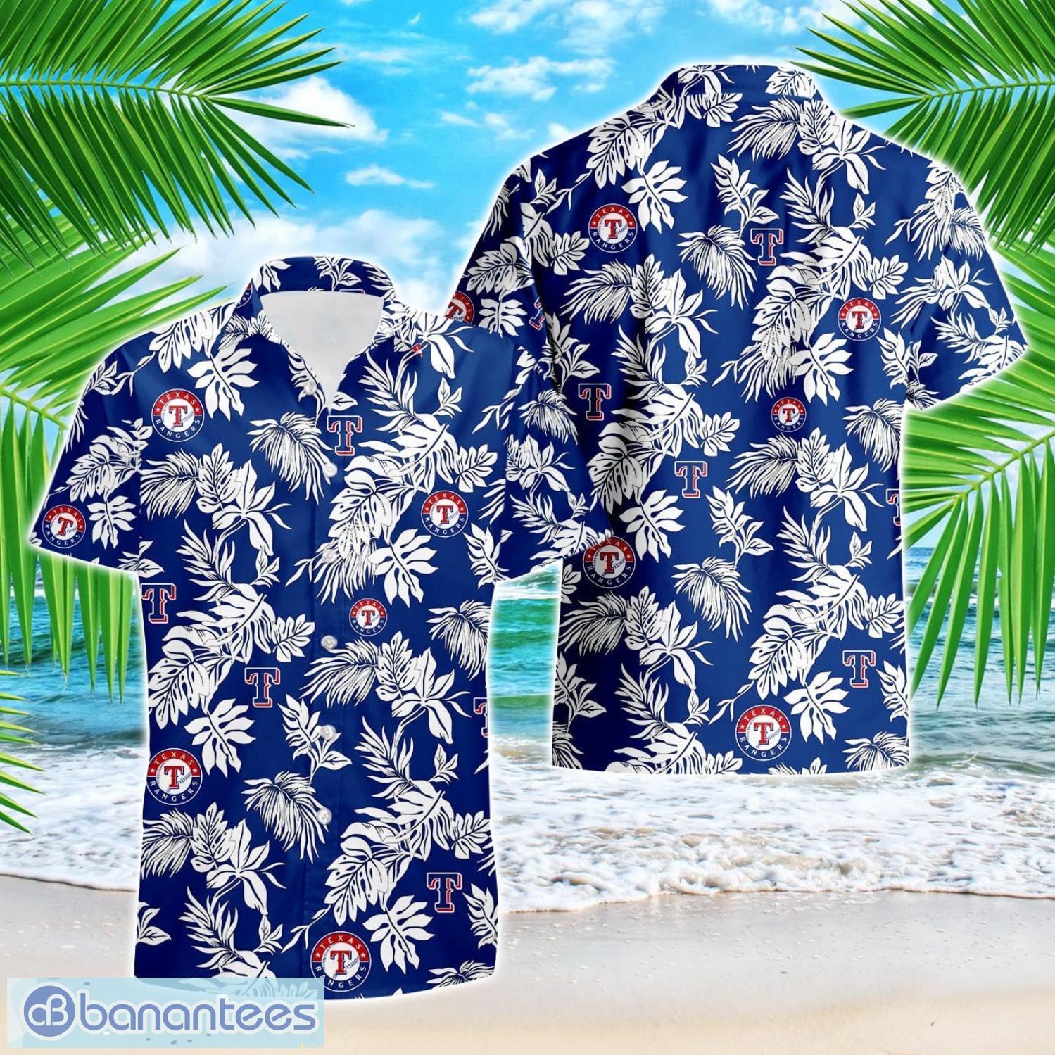 texas rangers tropical leaf 3d printed hawaiian shirt beach team gift image Texas Rangers Tropical Leaf 3D Printed Hawaiian Shirt Beach Team Gift Product Photo 1