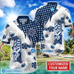 Penn State Nittany Lions Star and Flower Pattern Tropical Hawaiian Shirt Summer Gift For Men Women Custom Name Product Photo 1