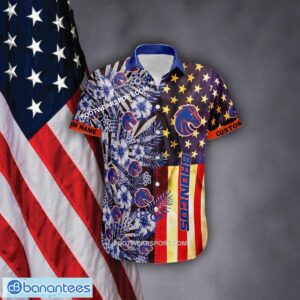 Custom Name NCAA Boise State Broncos Hawaiian Shirt Flag USA Vintage Flower Gift Summer - NCAA Boise State Broncos 3D Hawaiian Shirt Flag USA Flower Style 1