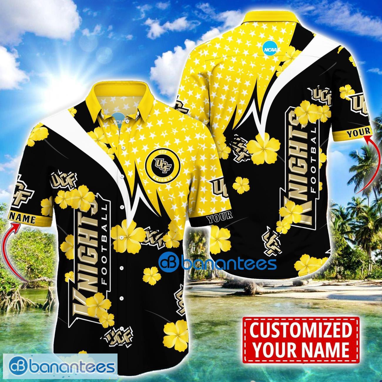 ucf knights star and flower pattern tropical hawaiian shirt summer gift for men women custom name image UCF Knights Star and Flower Pattern Tropical Hawaiian Shirt Summer Gift For Men Women Custom Name Product Photo 1