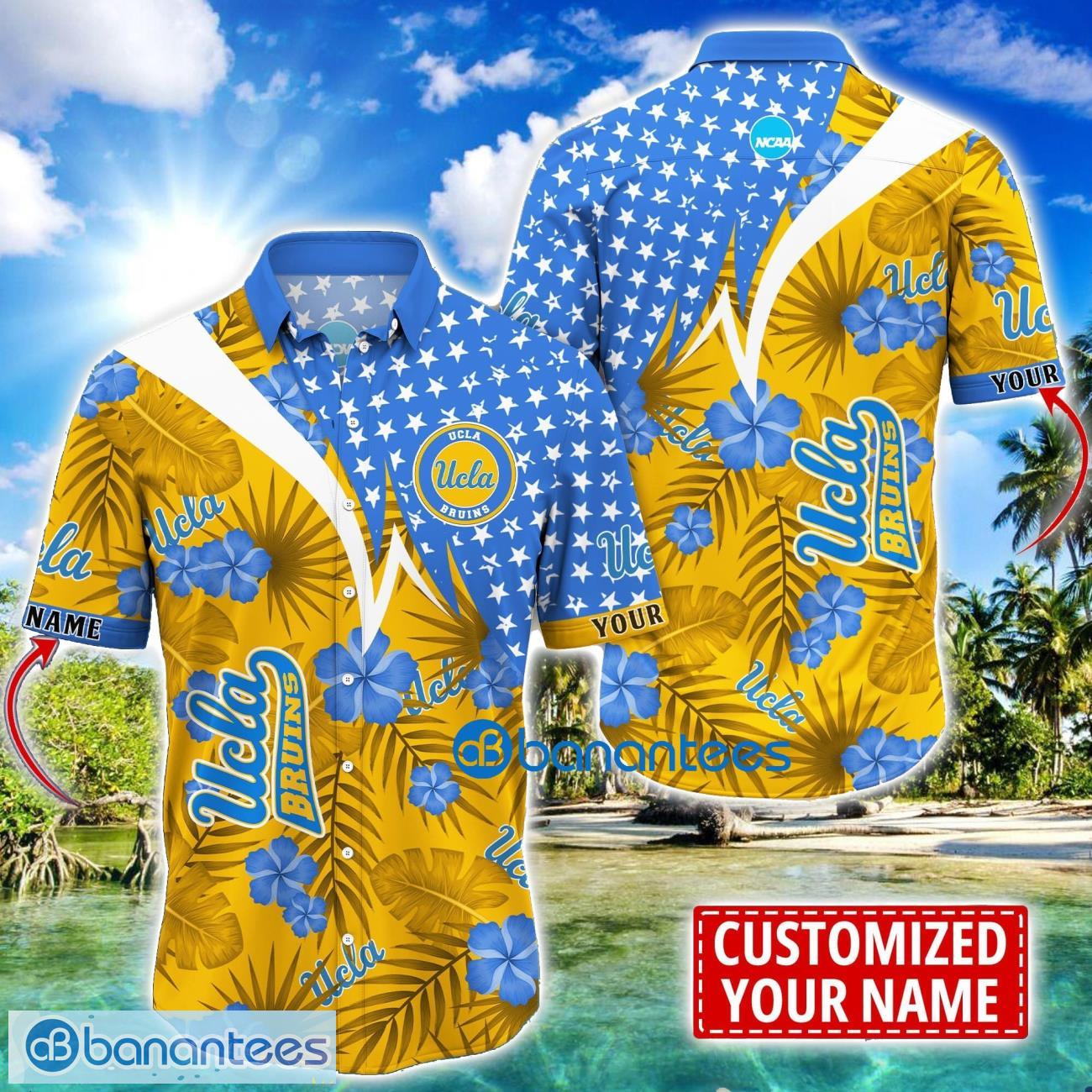 ucla bruins star and flower pattern tropical hawaiian shirt summer gift for men women custom name image UCLA Bruins Star and Flower Pattern Tropical Hawaiian Shirt Summer Gift For Men Women Custom Name Product Photo 1