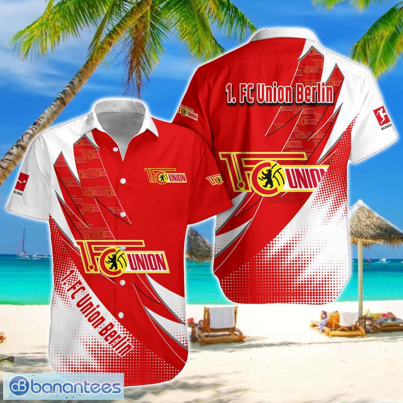 union berlin team logo 3d hawaiian shirt for fans image Union Berlin Team Logo 3D Hawaiian Shirt For Fans Product Photo 1