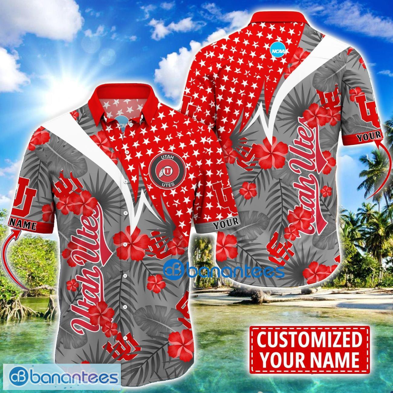 utah utes star and flower pattern tropical hawaiian shirt summer gift for men women custom name image Utah Utes Star and Flower Pattern Tropical Hawaiian Shirt Summer Gift For Men Women Custom Name Product Photo 1