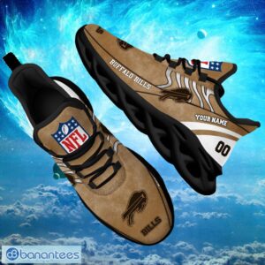 NFL Buffalo Bills Logo Design Background Brown Gift Shoes For Fans Custom Name And Number Max Shoes Product Photo 1