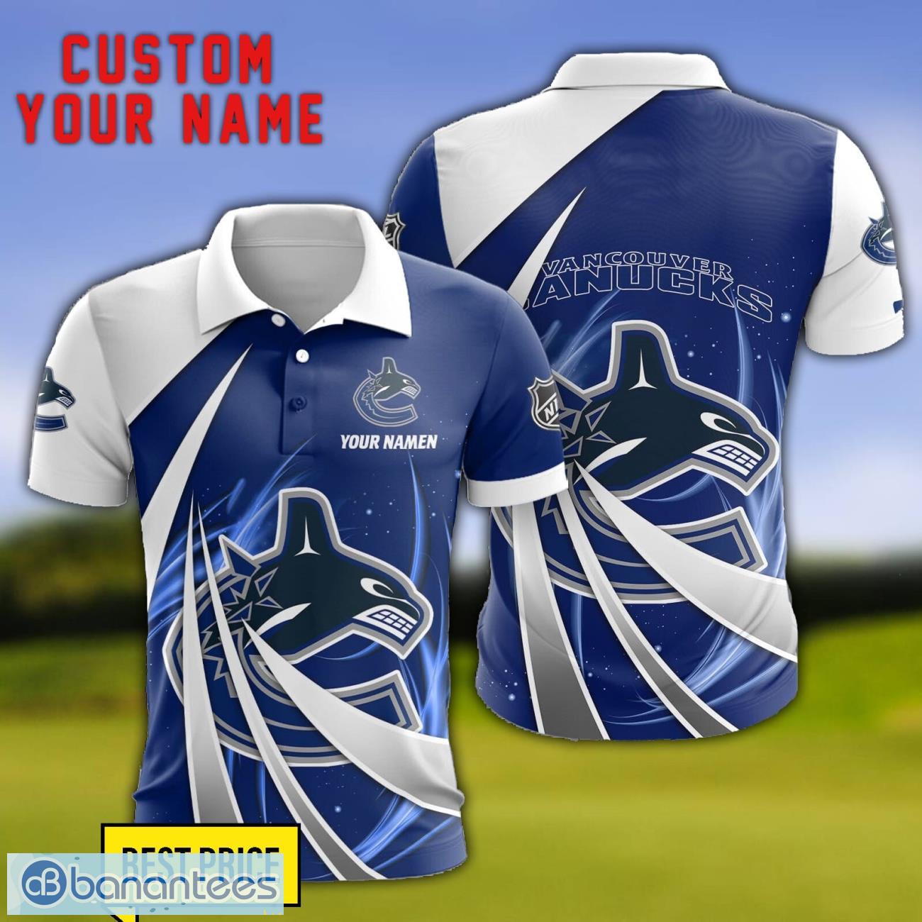 vancouver canucks personalized name 3d polo shirt gift for sport golf lover image Vancouver Canucks Personalized Name 3D Polo Shirt Gift For Sport Golf Lover Product Photo 1