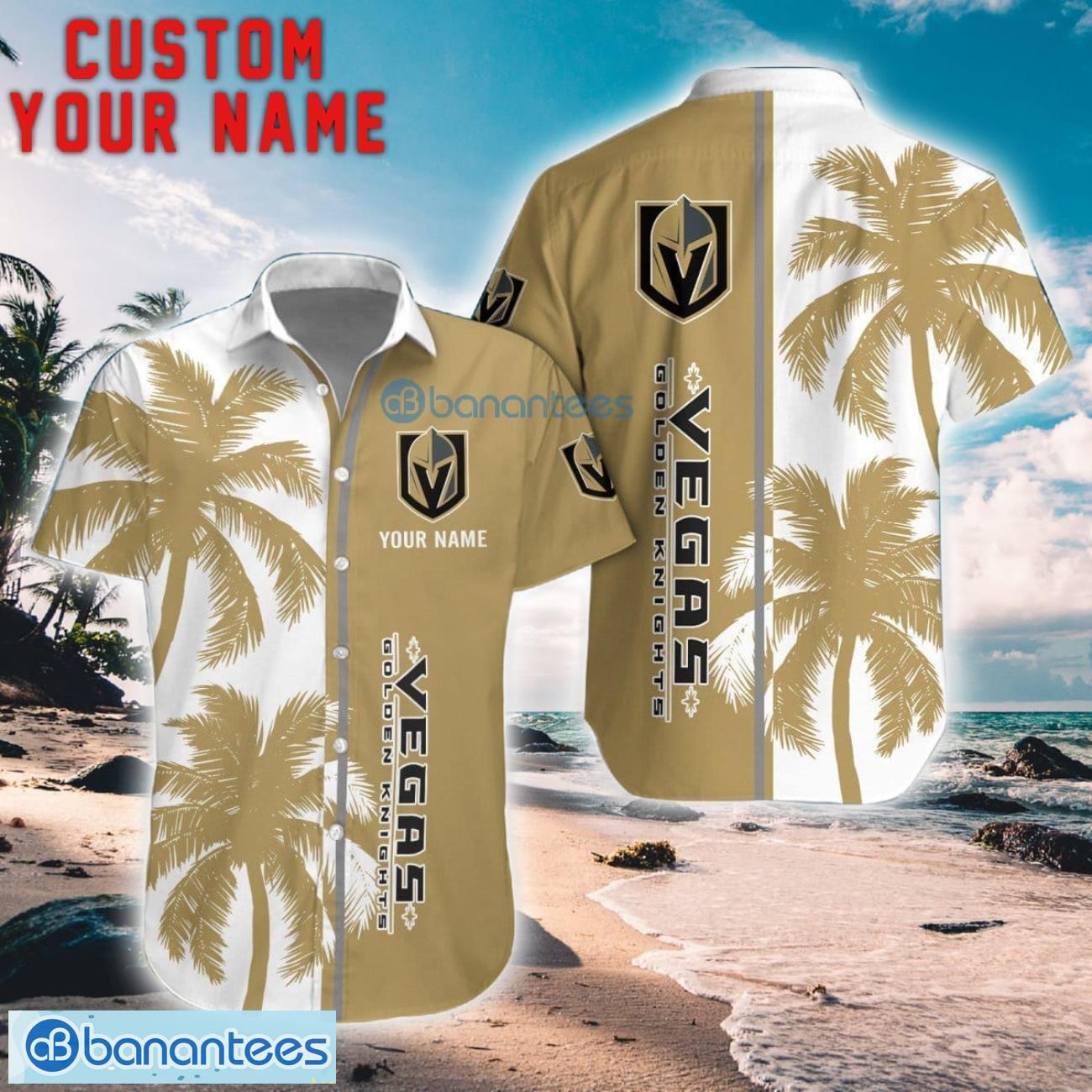 vegas golden knights coconut pattern hawaiian shirt and shorts personalized name unique gift for summer image Vegas Golden Knights Coconut Pattern Hawaiian Shirt And Shorts Personalized Name Unique Gift For Summer Product Photo 1