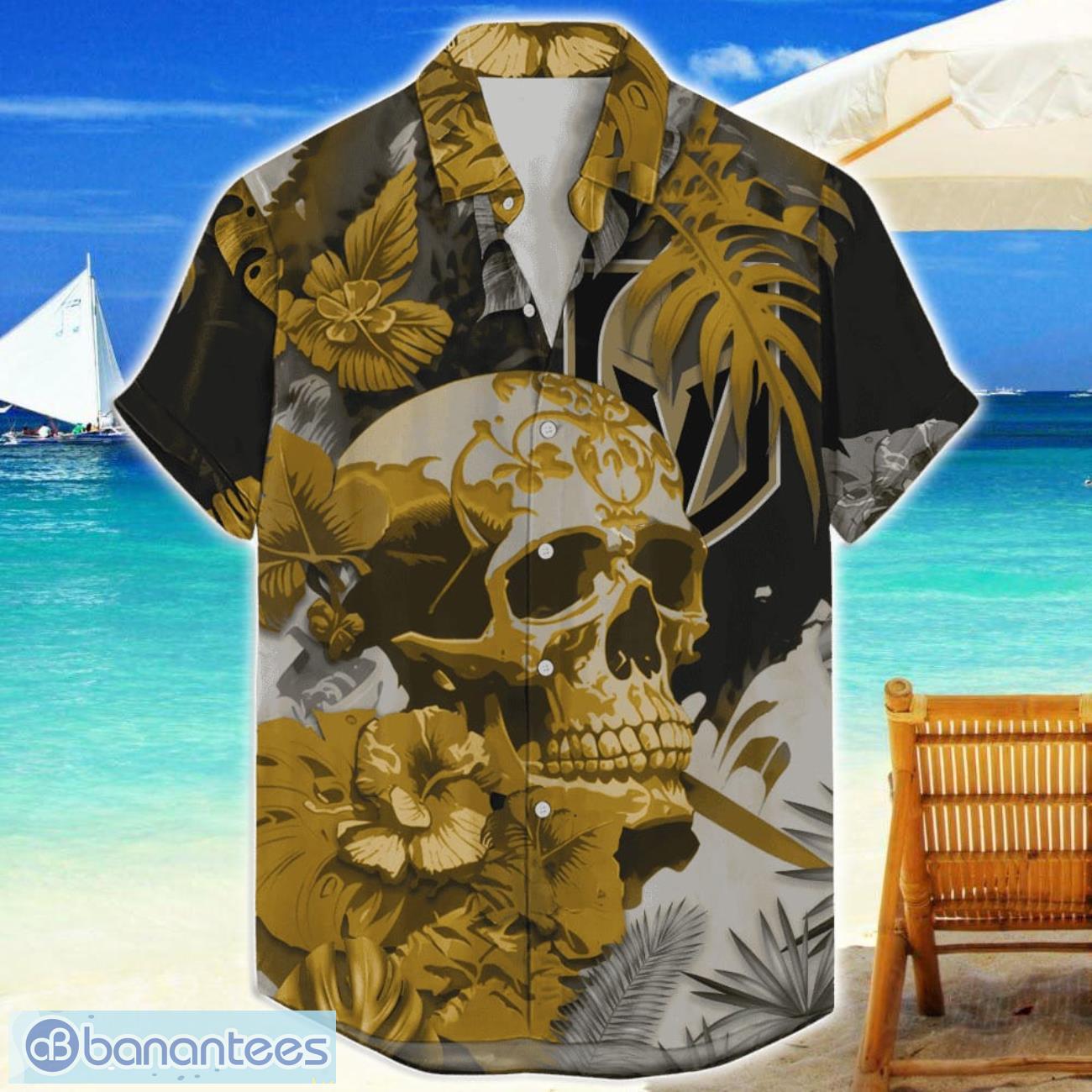 vegas golden knights skull flower hawaiian shirt nhl halloween gift for sports fans image Vegas Golden Knights Skull Flower Hawaiian Shirt NHL Halloween Gift For Sports Fans Product Photo 1