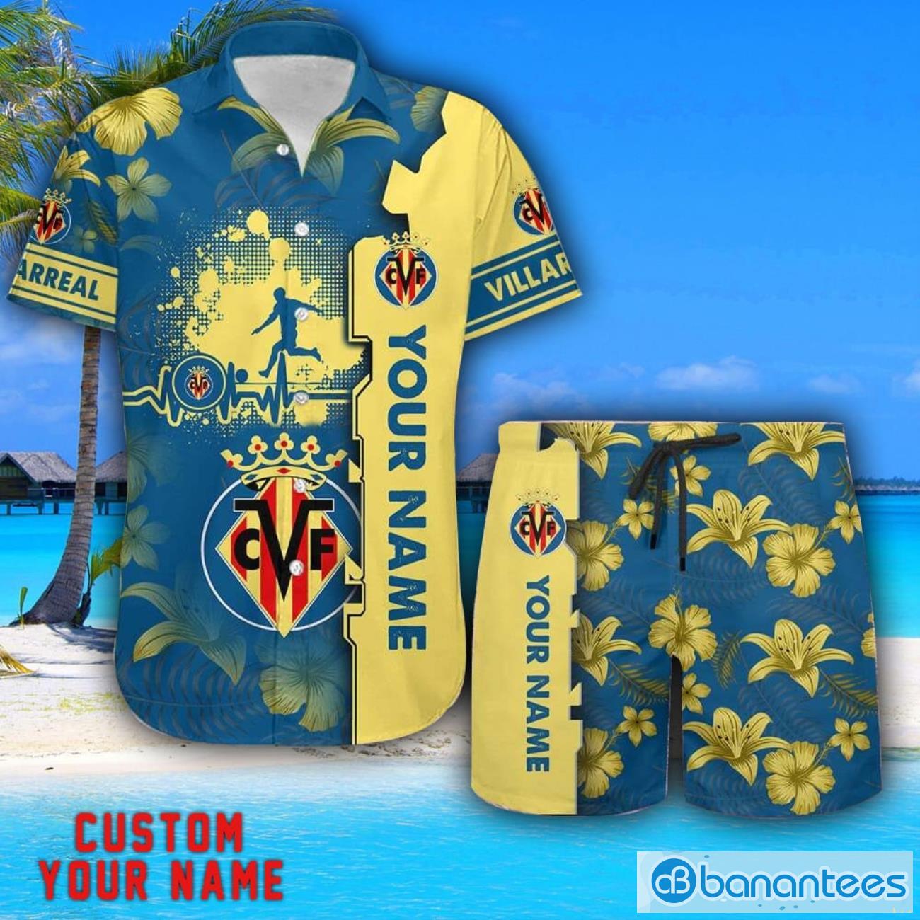 villarreal tropical combo hawaiian shirt and shorts personalized name for fans image Villarreal Tropical Combo Hawaiian Shirt And Shorts Personalized Name For Fans Product Photo 1