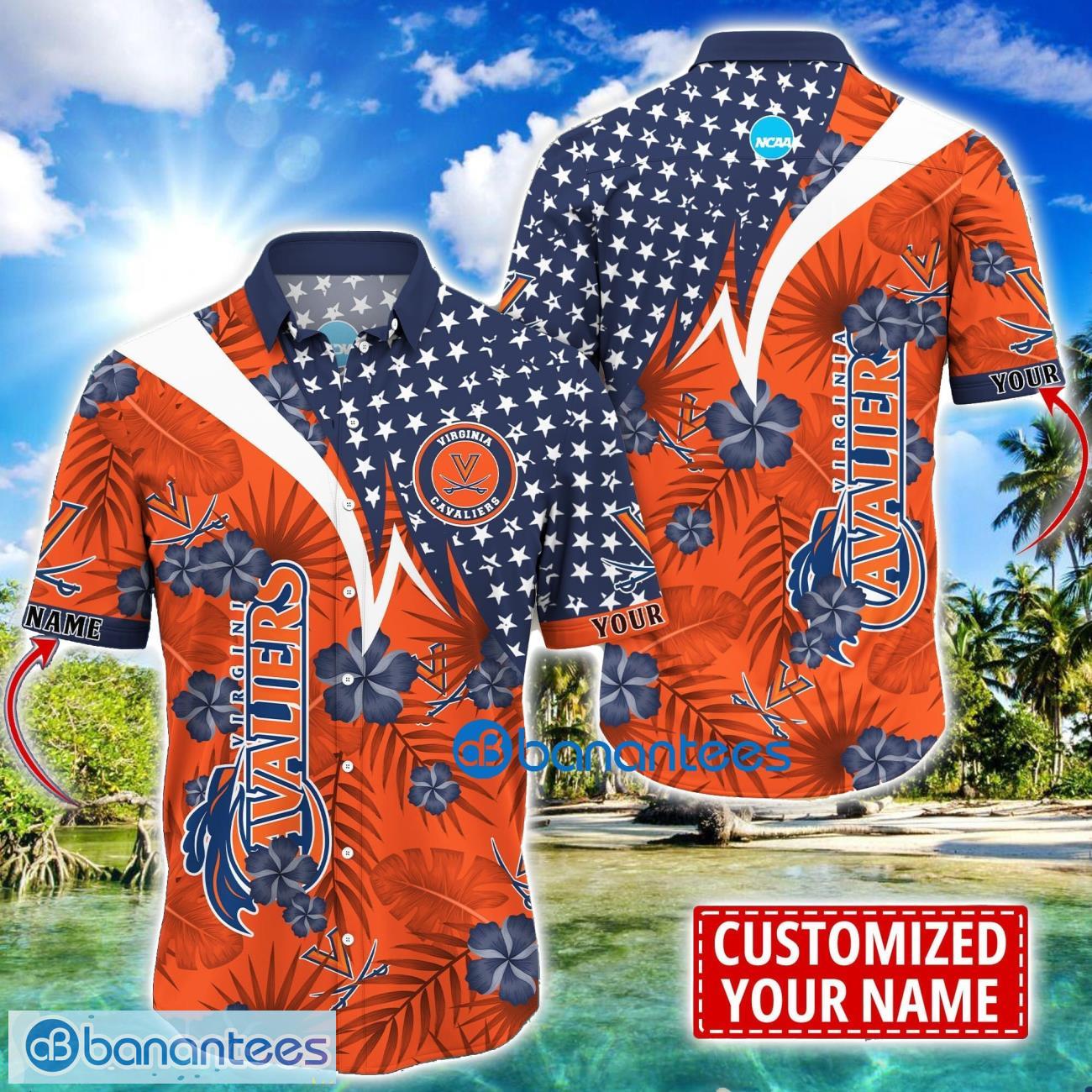virginia cavaliers star and flower pattern tropical hawaiian shirt summer gift for men women custom name image Virginia Cavaliers Star and Flower Pattern Tropical Hawaiian Shirt Summer Gift For Men Women Custom Name Product Photo 1