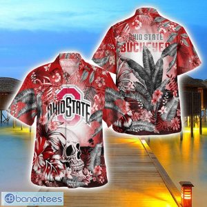 Ohio State Buckeyes Tropical Floral Skull 3D Hawaiian Shirt Beach Shirt Halloween Gift Product Photo 1