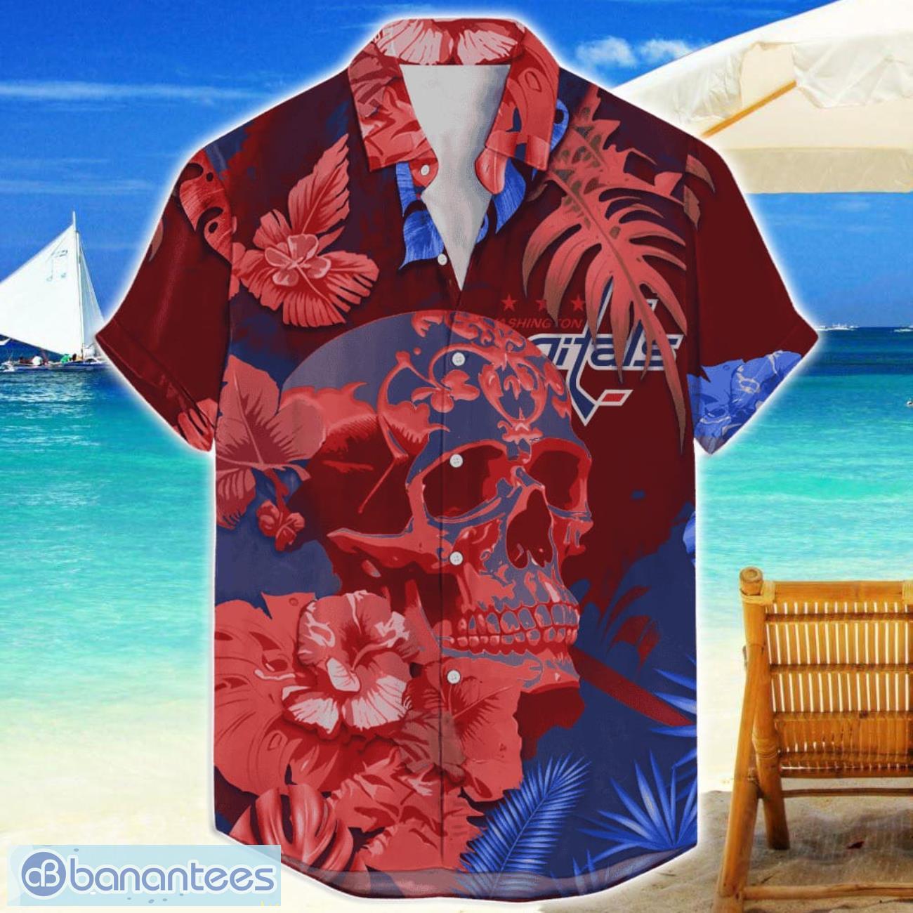 washington capitals skull flower hawaiian shirt nhl halloween gift for sports fans image Washington Capitals Skull Flower Hawaiian Shirt NHL Halloween Gift For Sports Fans Product Photo 1