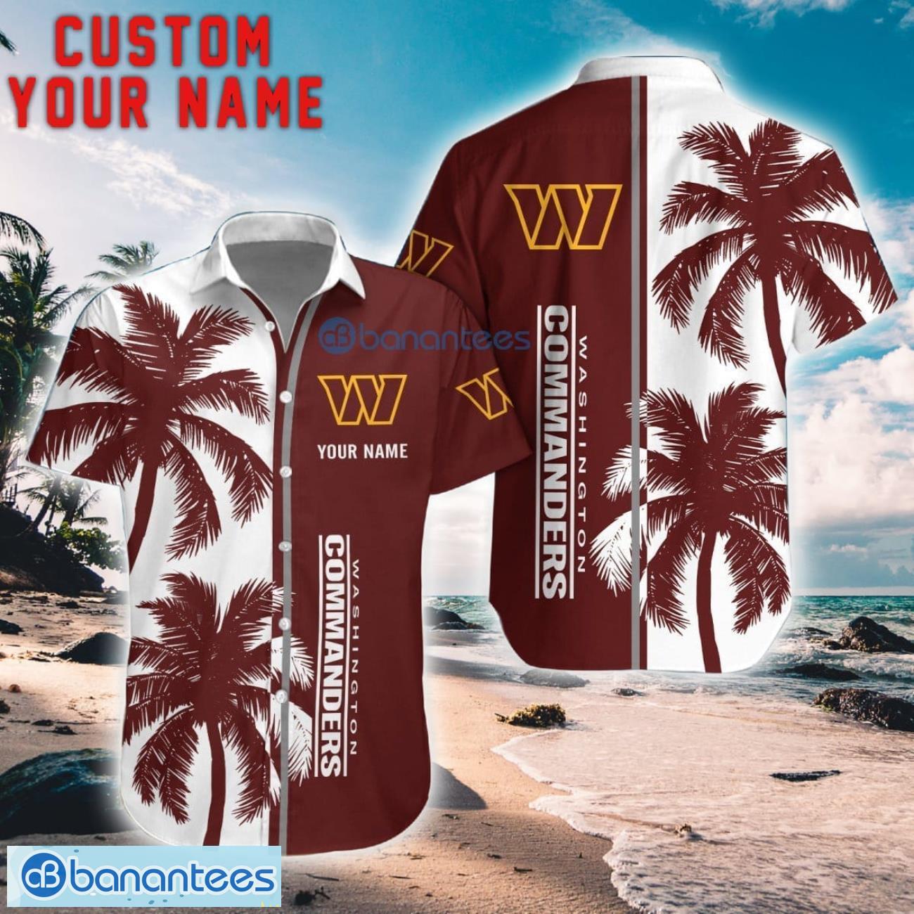 washington commanders coconut pattern hawaiian shirt and shorts personalized name unique gift for summer image Washington Commanders Coconut Pattern Hawaiian Shirt And Shorts Personalized Name Unique Gift For Summer Product Photo 1