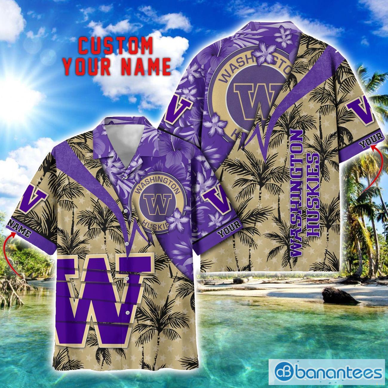washington huskies hawaii shirt vintage coconut pattern tropical hawaiian football beach shirts custom name image Washington Huskies Hawaii Shirt Vintage coconut Pattern Tropical Hawaiian Football Beach Shirts Custom Name Product Photo 1