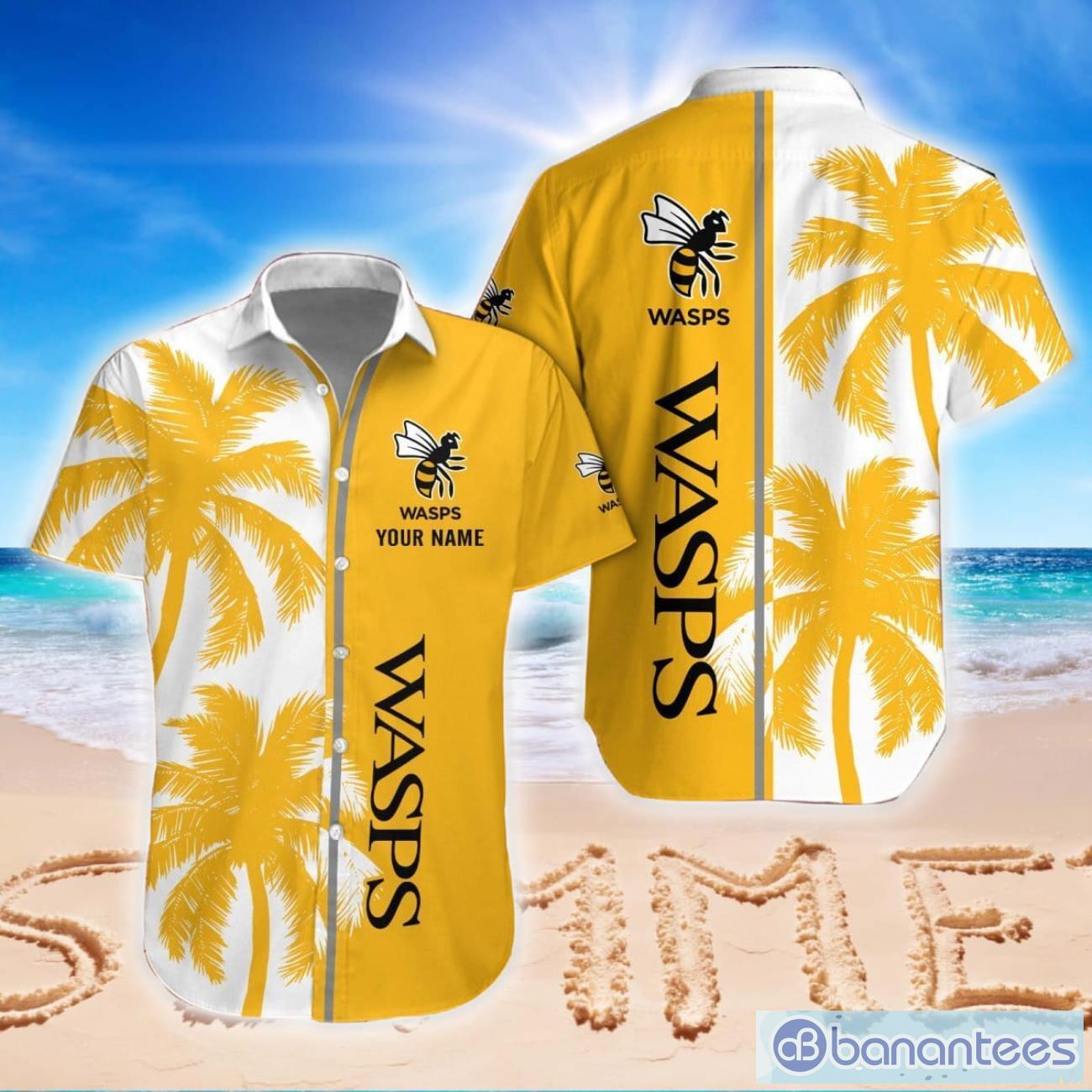 wasps rfc 3d hawaiian shirt and shorts for men and women beach gift cconut pattern custom name image Wasps RFC 3D Hawaiian Shirt And Shorts For Men And Women Beach Gift Cconut Pattern Custom Name Product Photo 1