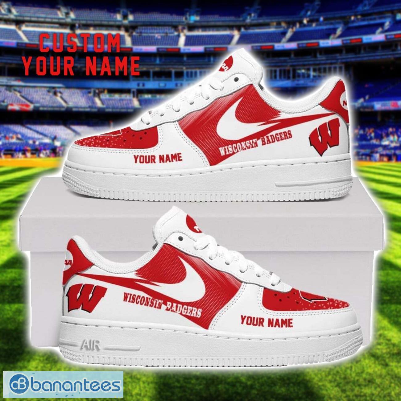 wisconsin badgers air force shoes sneakers for men women gift custom name image Wisconsin Badgers Air Force Shoes Sneakers For Men Women Gift Custom Name Product Photo 1