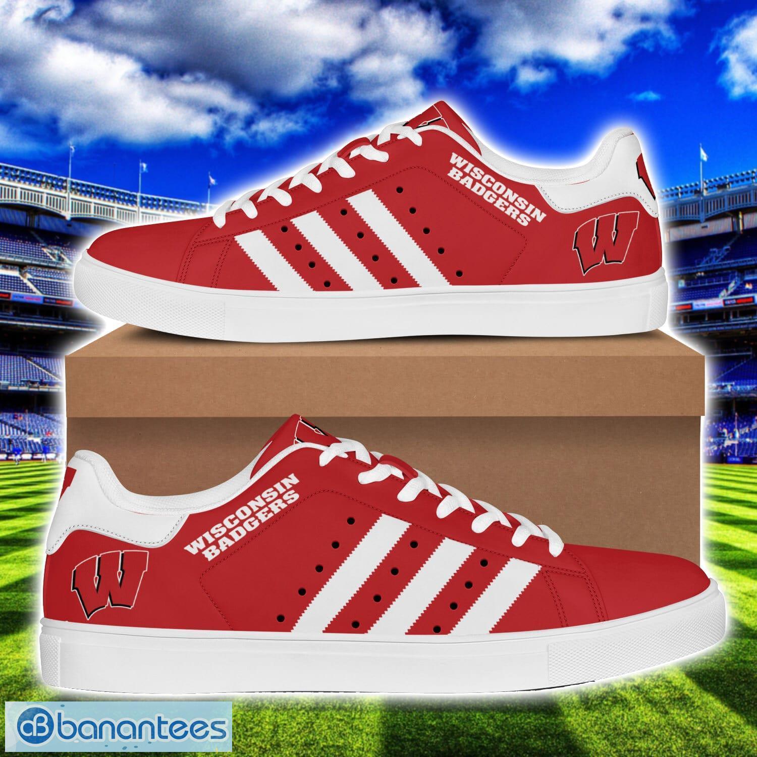 wisconsin badgers football low top skate shoes stan smith shoes red shoes image Wisconsin Badgers Football Low Top Skate Shoes Stan Smith Shoes Red Shoes Product Photo 1