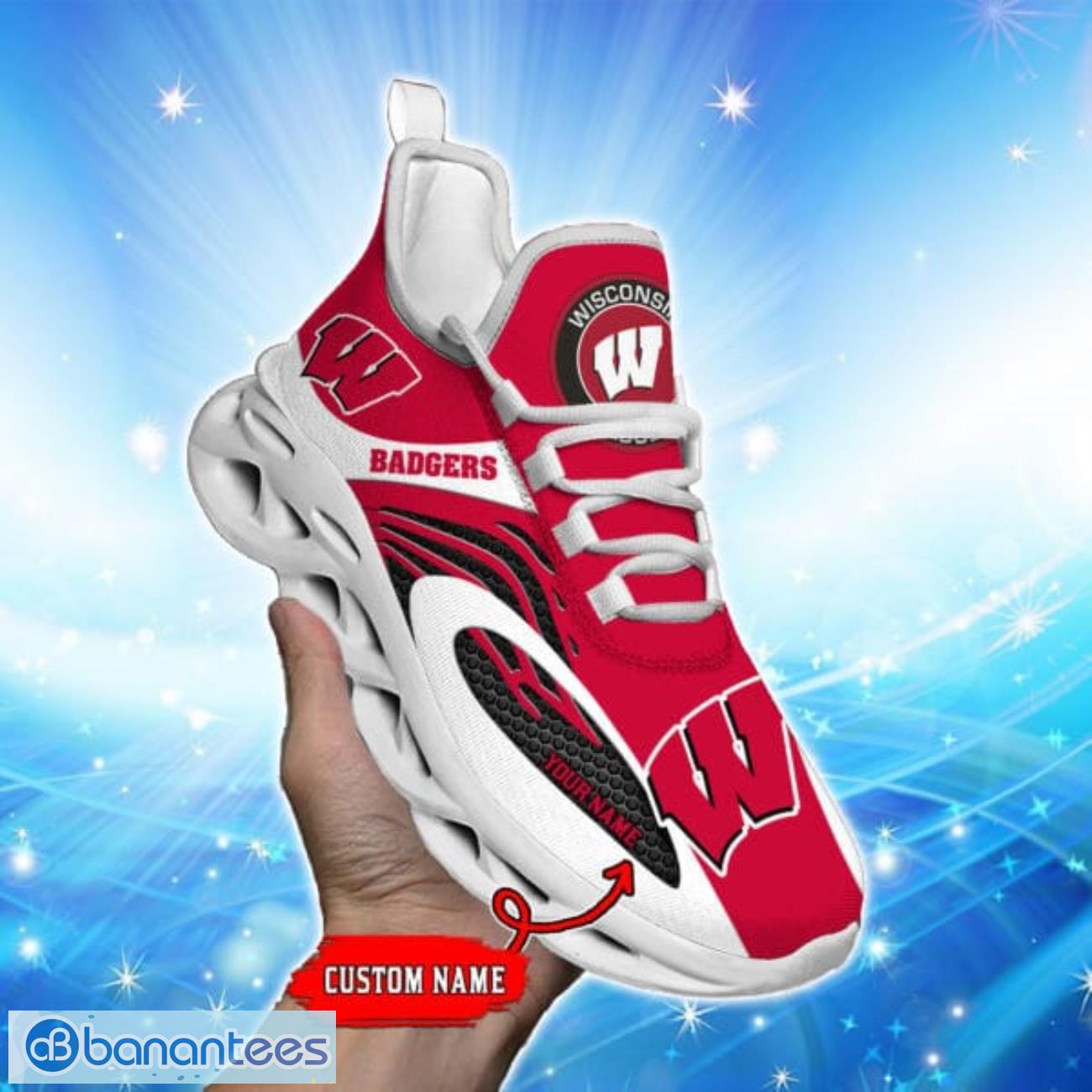 wisconsin badgers max soul shoes trending design for men women running sneakers gift image Wisconsin Badgers Max Soul Shoes Trending Design For Men Women Running Sneakers Gift Product Photo 1