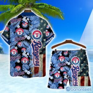 Texas Rangers MLB US Flag Summer Tropical Hawaiian Shirt And Shorts Product Photo 2