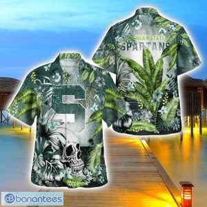 Michigan State Spartans Tropical Floral Skull 3D Hawaiian Shirt Beach Shirt Halloween Gift Product Photo 1