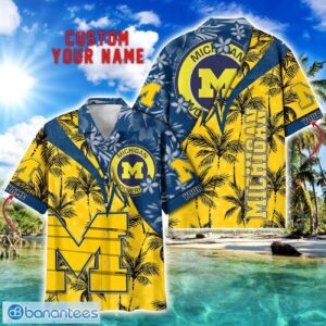 Michigan Wolverines Hawaii Shirt Vintage coconut Pattern Tropical Hawaiian Football Beach Shirts Custom Name Product Photo 1