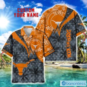 Texas Longhorns Hawaii Shirt Vintage coconut Pattern Tropical Hawaiian Football Beach Shirts Custom Name Product Photo 1