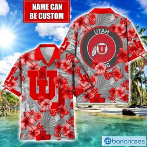 Utah Utes Big Logo Custom Name Aloha Flower Hawaiian Shirt Trending Summer Product Photo 1