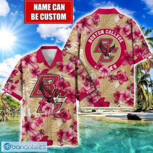 Boston College Eagles Big Logo Custom Name Aloha Flower Hawaiian Shirt Trending Summer Product Photo 1