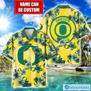 Oregon Ducks Big Logo Custom Name Aloha Flower Hawaiian Shirt Trending Summer Product Photo 1