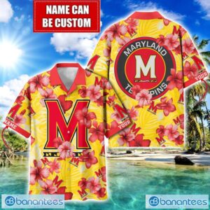 Maryland Terrapins Big Logo Custom Name Aloha Flower Hawaiian Shirt Trending Summer Product Photo 1