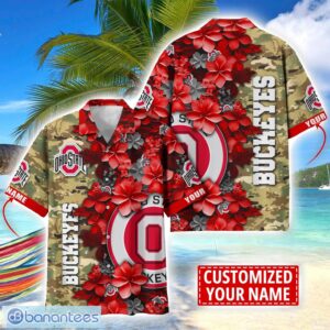 Ohio State Buckeyes Custom Name Personalized Camo Flower Pattern Hawaiian Shirt Product Photo 1