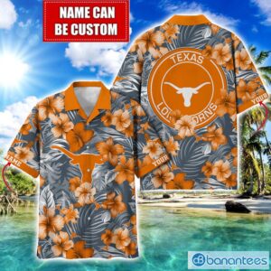 Texas Longhorns Big Logo Custom Name Aloha Flower Hawaiian Shirt Trending Summer Product Photo 1