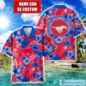 SMU Mustangs Big Logo Custom Name Aloha Flower Hawaiian Shirt Trending Summer Product Photo 1