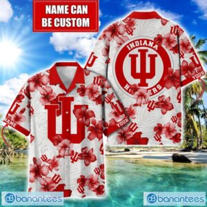 Indiana Hoosiers Big Logo Custom Name Aloha Flower Hawaiian Shirt Trending Summer Product Photo 1
