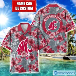 Washington State Cougars Big Logo Custom Name Aloha Flower Hawaiian Shirt Trending Summer Product Photo 1