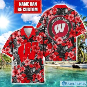 Wisconsin Badgers Big Logo Custom Name Aloha Flower Hawaiian Shirt Trending Summer Product Photo 1