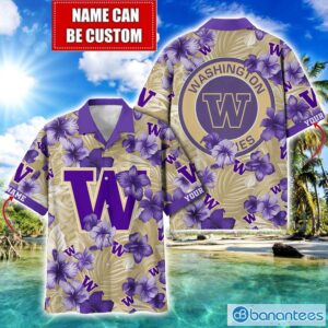 Washington Huskies Big Logo Custom Name Aloha Flower Hawaiian Shirt Trending Summer Product Photo 1