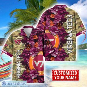Virginia Tech Hokies Custom Name Personalized Camo Flower Pattern Hawaiian Shirt Product Photo 1
