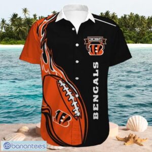 NFL Cincinnati Bengals Logo Design Fireball Black Shirt Hawaiian Shirt Product Photo 1